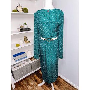 2XL Vintage 70s Green and White Floral Maxi Dress